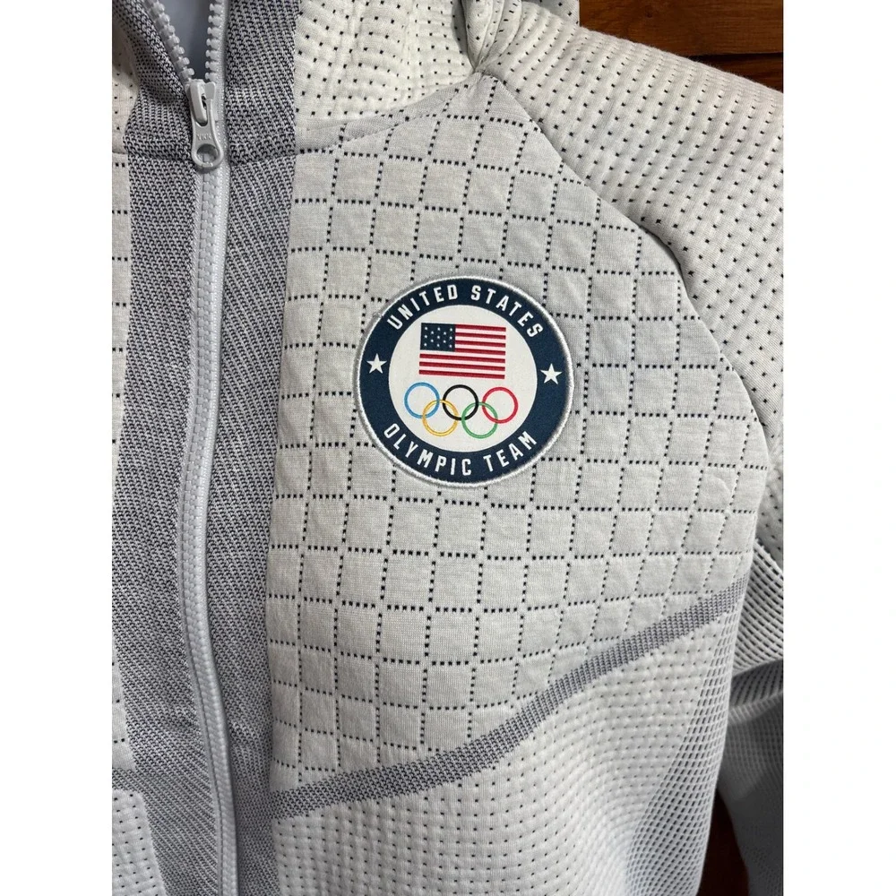 Nike Team USA Olympic Tech Knit Hoodie Jacket White Grey Cropped Mens Medium - Picture 2 of 10